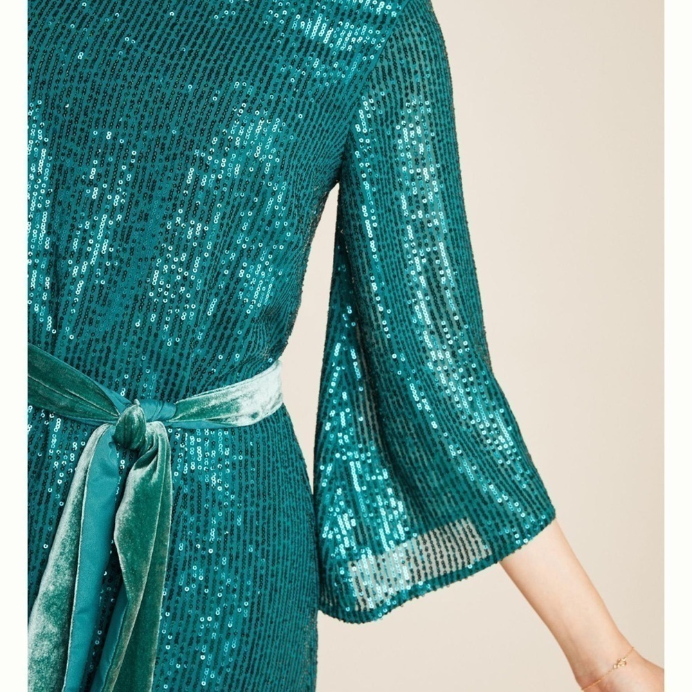 NWT Anthropologie All over sequin green dress size medium size M Christmas dress - Picture 14 of 15